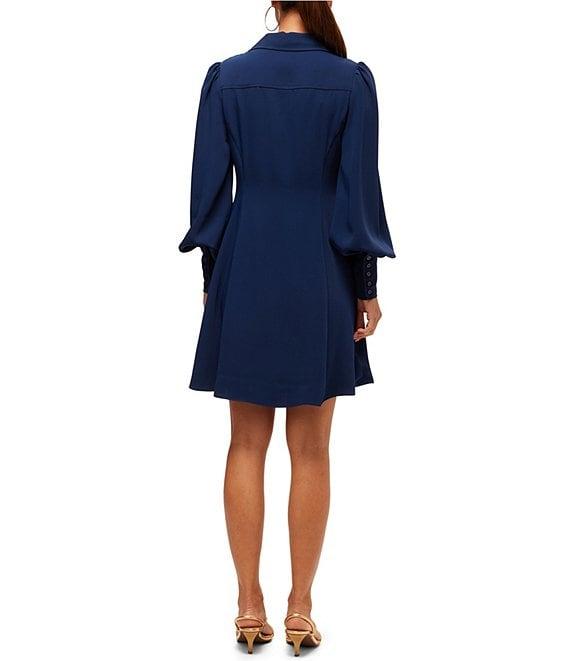 Trina Turk Lanea V-Neck Point Collar Bishop Long Sleeve Mini Dress Product Image