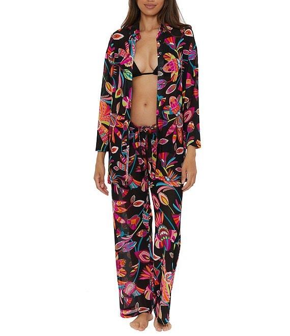 Trina Turk Luminary Printed Mesh Beach Button Front Swim Cover-Up Shirt Product Image