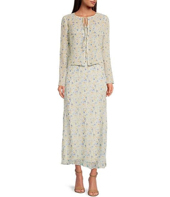 Chelsea & Violet Effie Printed Chiffon Open Front Tie Blouse Product Image