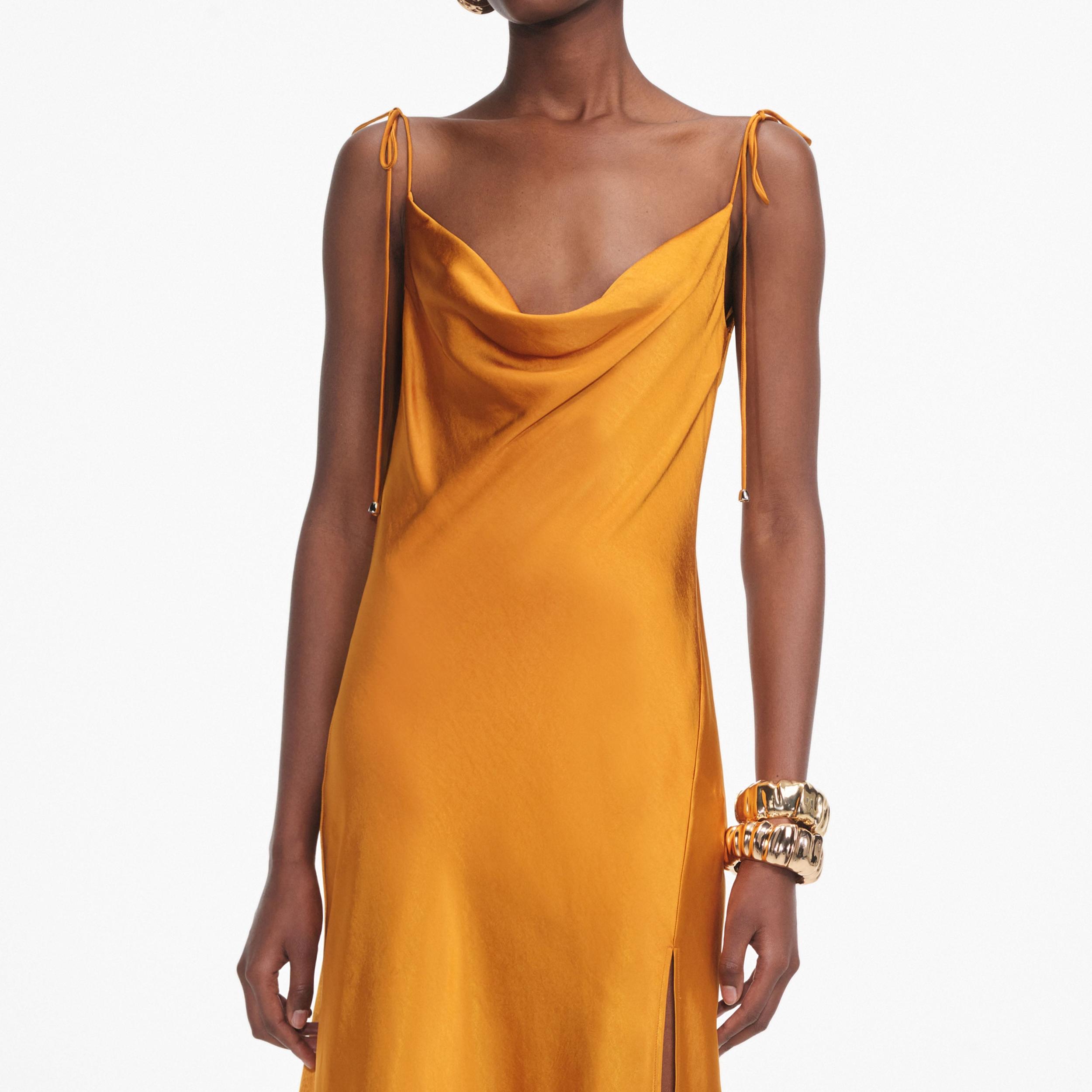 Burnt Orange Satin Midi Dress Product Image