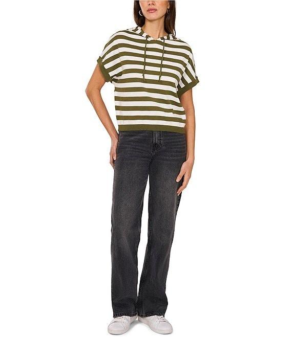Vince Camuto Knit Striped Crew Neck Short Sleeve Hoodie Product Image