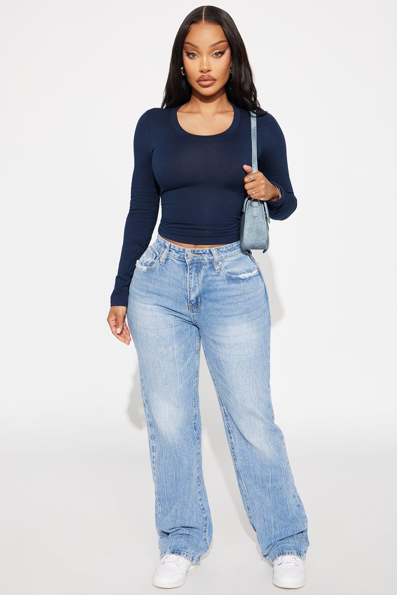 Elise Round Neck Long Sleeve Top - Navy Female Product Image