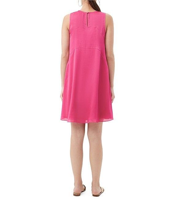 Trina Turk Mauvie Crinkle Georgette Round Neck Sleeveless Shift Dress Product Image
