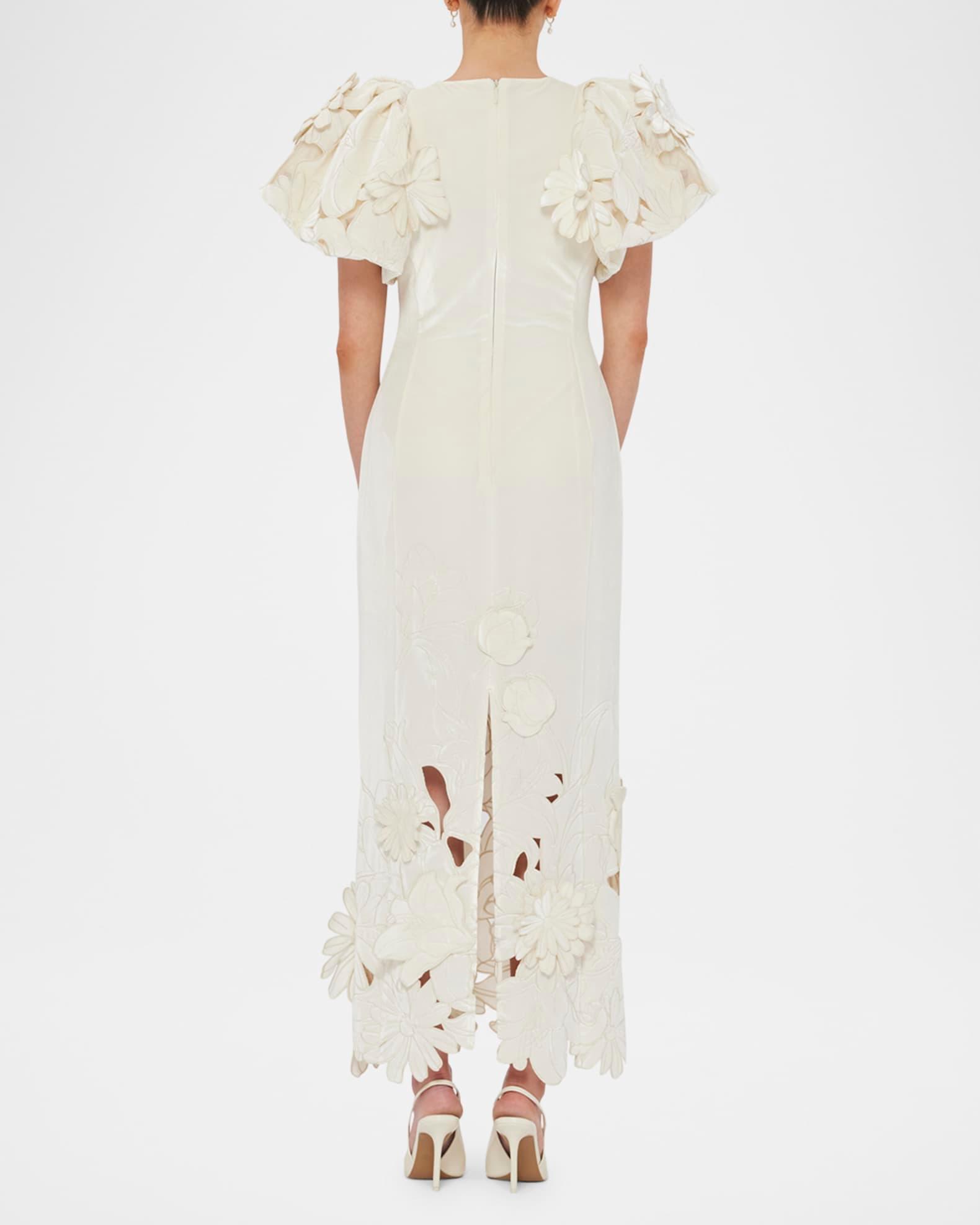 Lucinda Embroidered Puff-Sleeve Velvet Gown Product Image