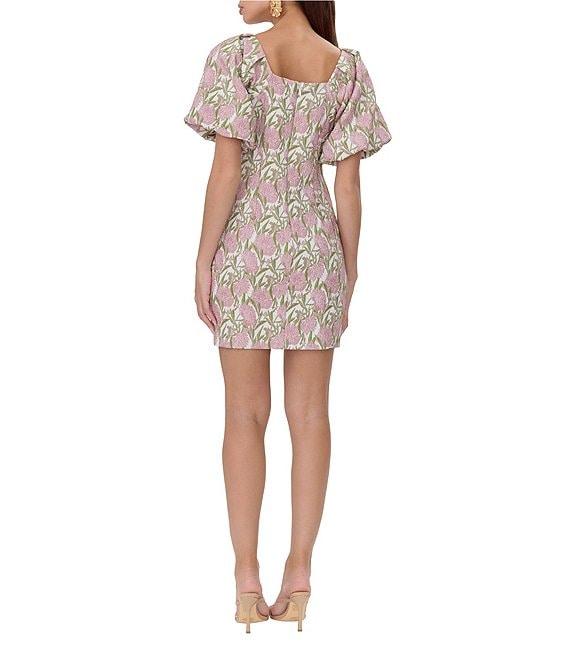 Adelyn Rae Jacquard Floral Print V Neck Short Sleeve Sheath Mini Dress Product Image