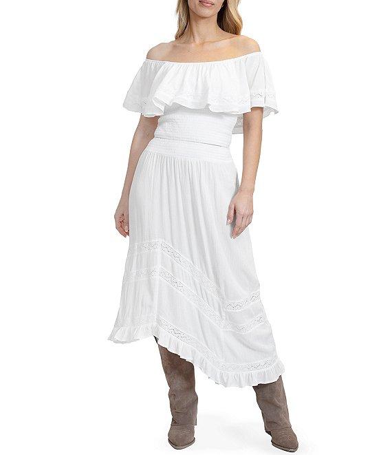 Stevie by Steve Madden Off-The-Shoulder Smocked Ruffle Top Product Image