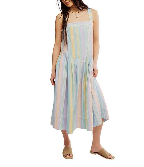 Free People Primavera Stripe Square Neck Sleeveless Midi Shift Dress Product Image
