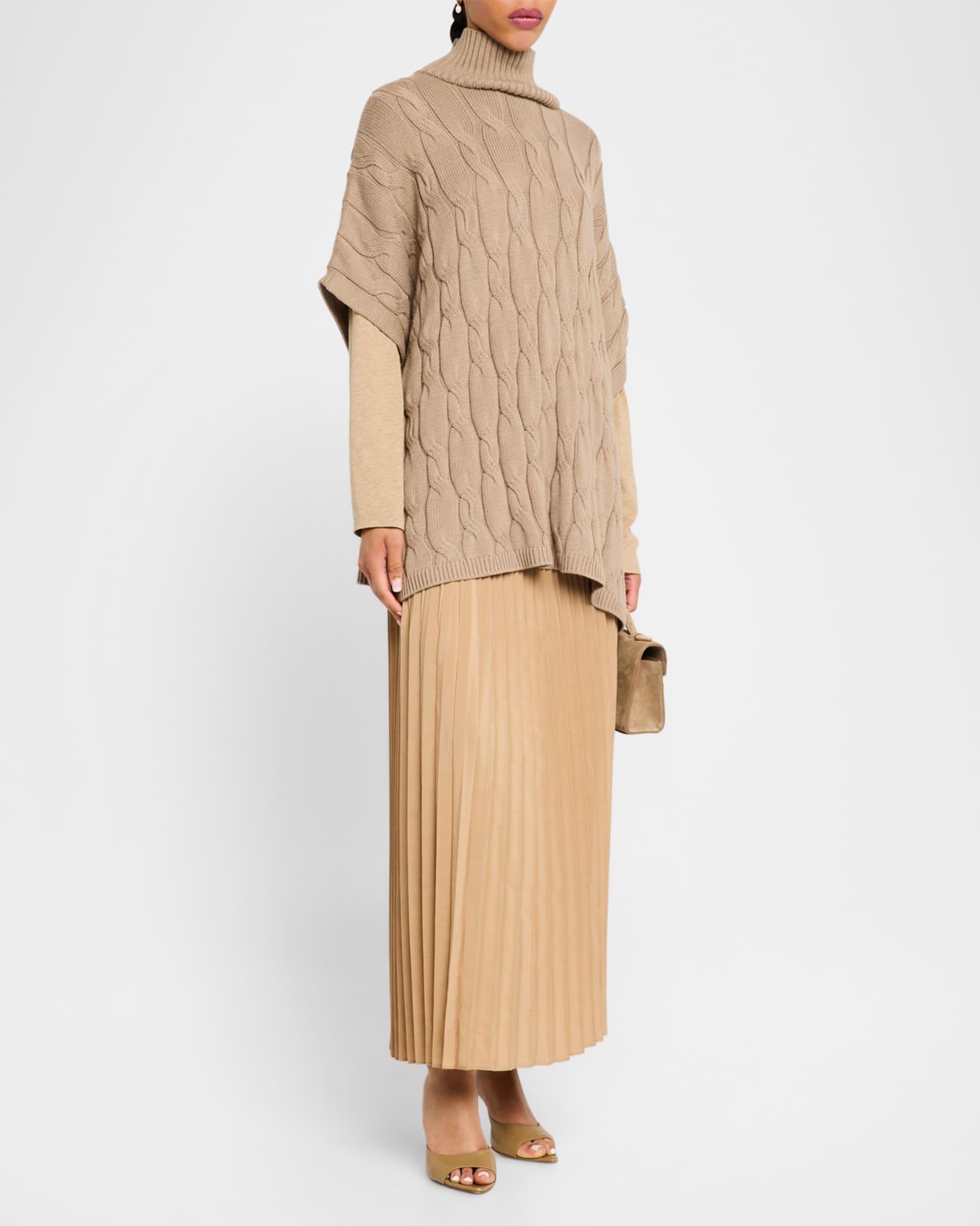 Cable-Knit Turtleneck Poncho Product Image