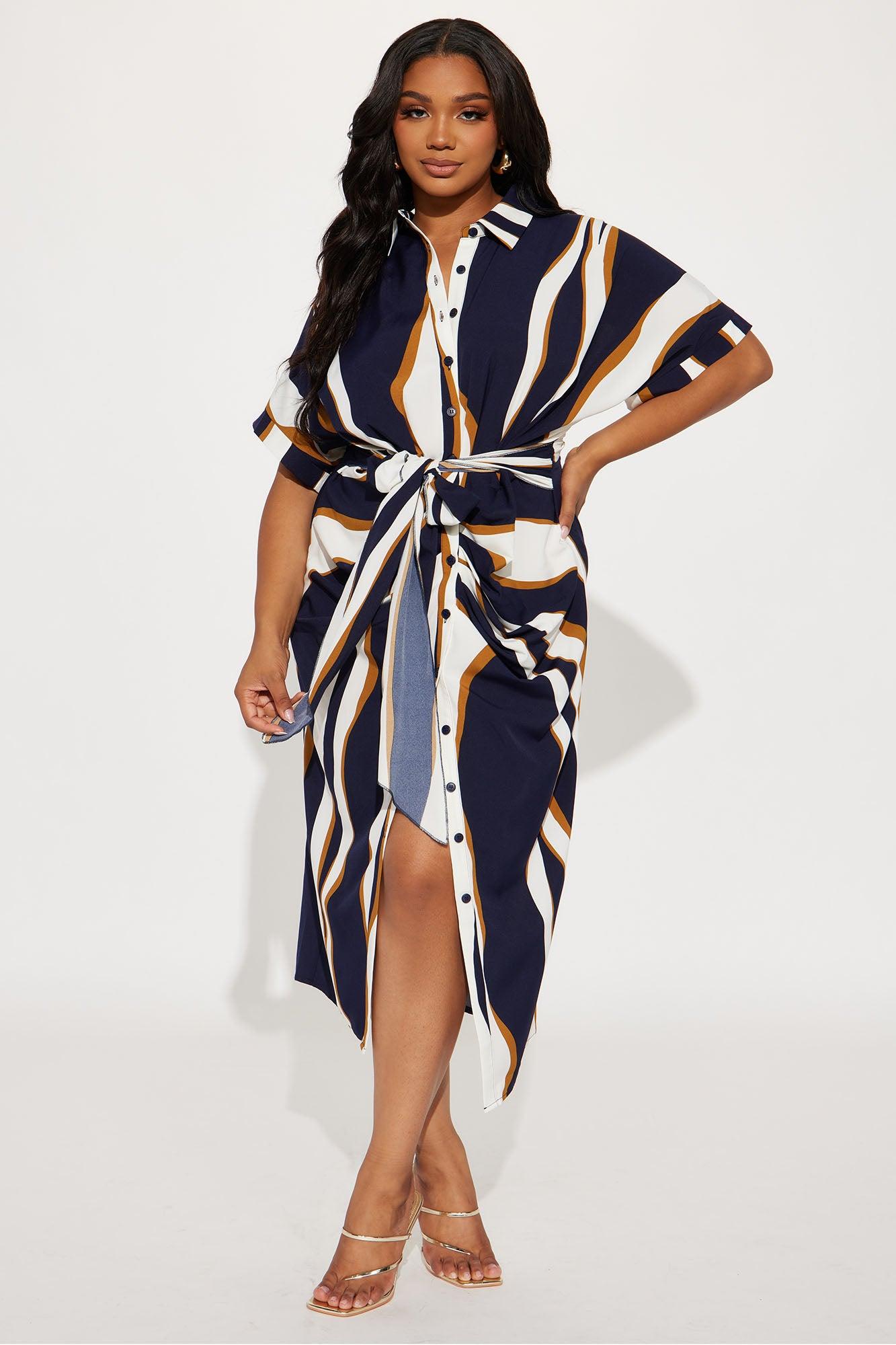 Laurie Button Down Midi Dress - Navy/combo Product Image