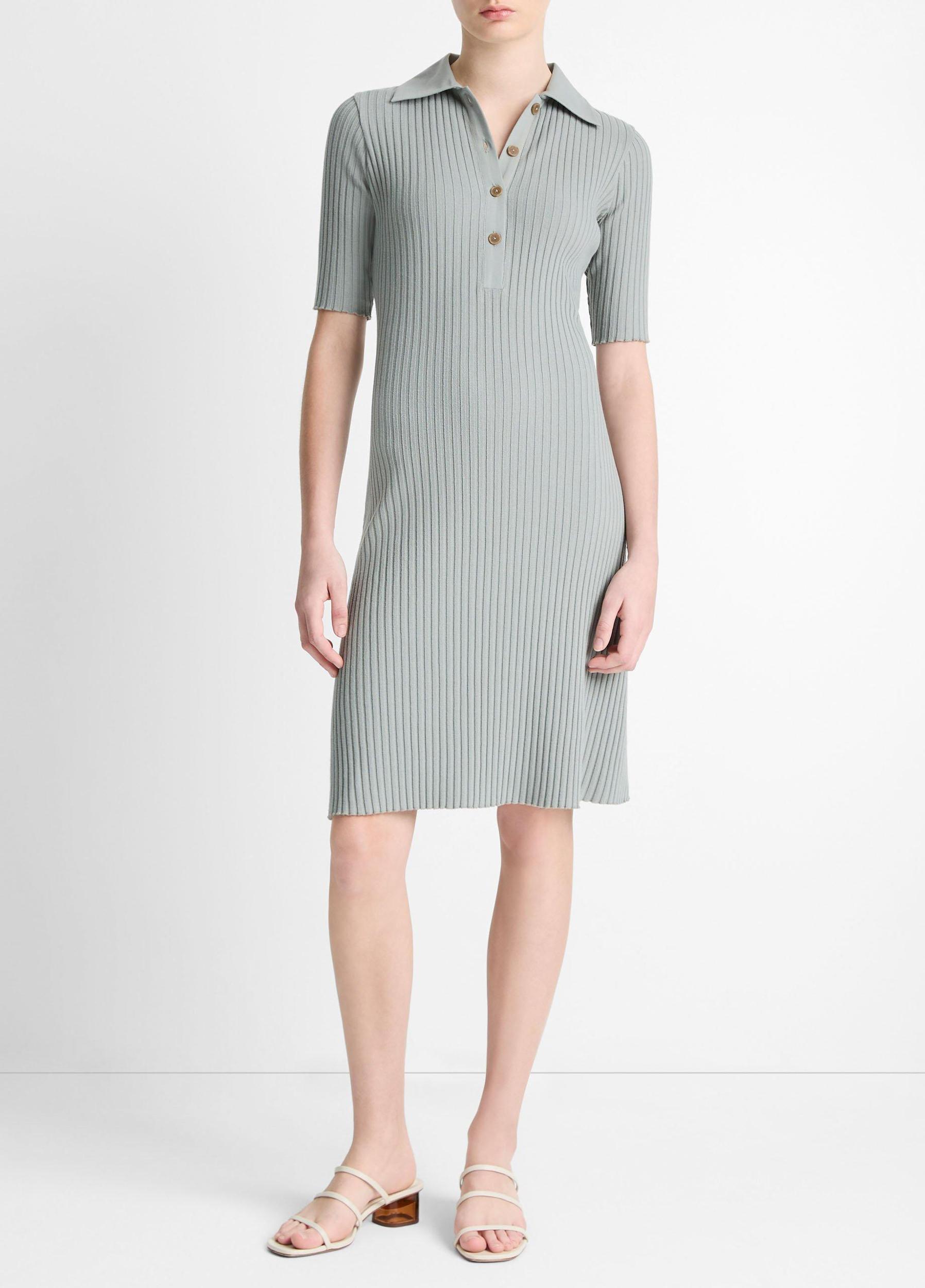 Cotton-Blend Elbow-Sleeve Polo Dress Product Image