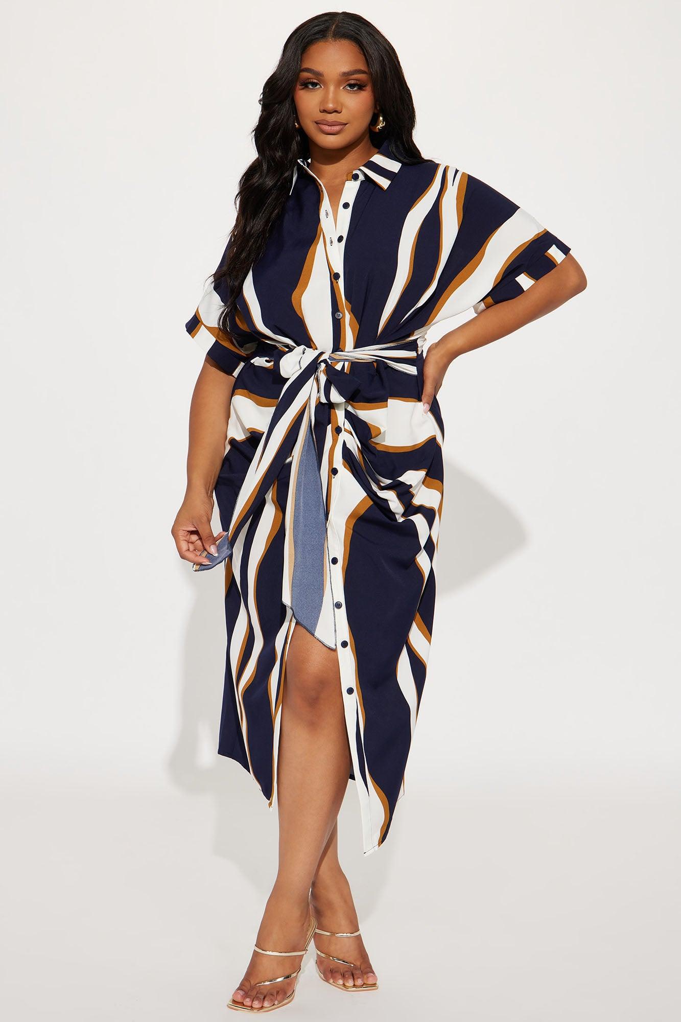 Laurie Button Down Midi Dress - Navy/combo Product Image