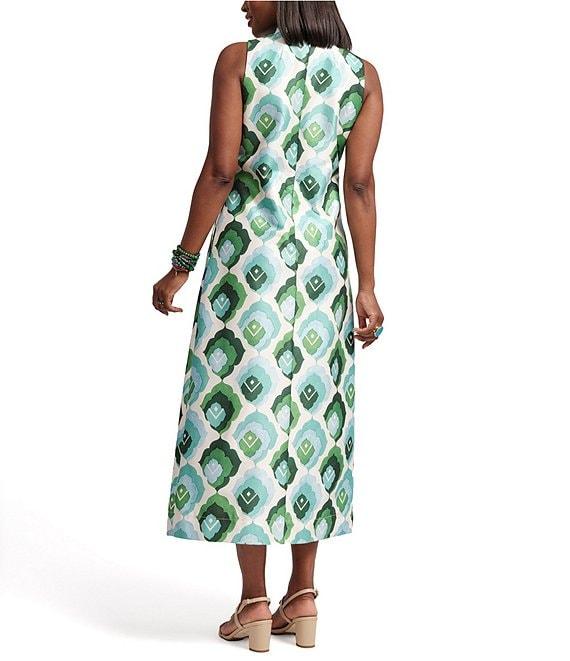 FRANCES VALENTINE Carlyle Dupion Graphic Leaf Mock Neck Sleeveless Midi Dress Product Image