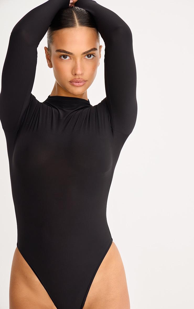 Black Slinky High Neck Long Sleeve Bodysuit Product Image