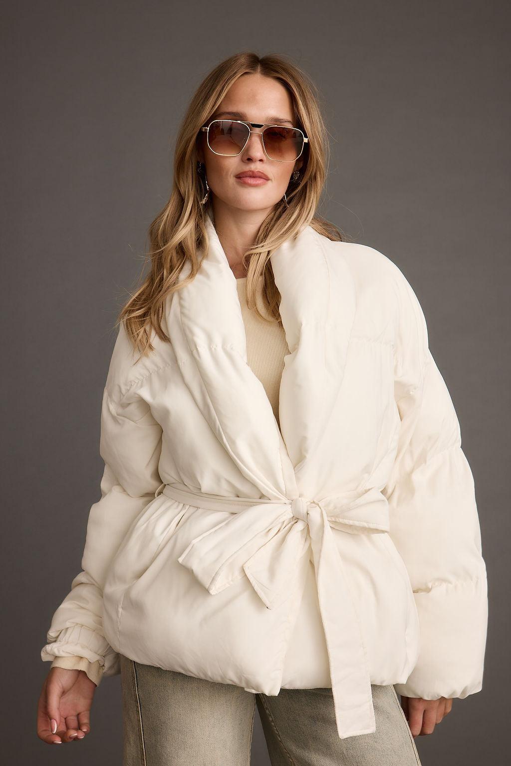 Maverick White Belted Puffer Coat Product Image