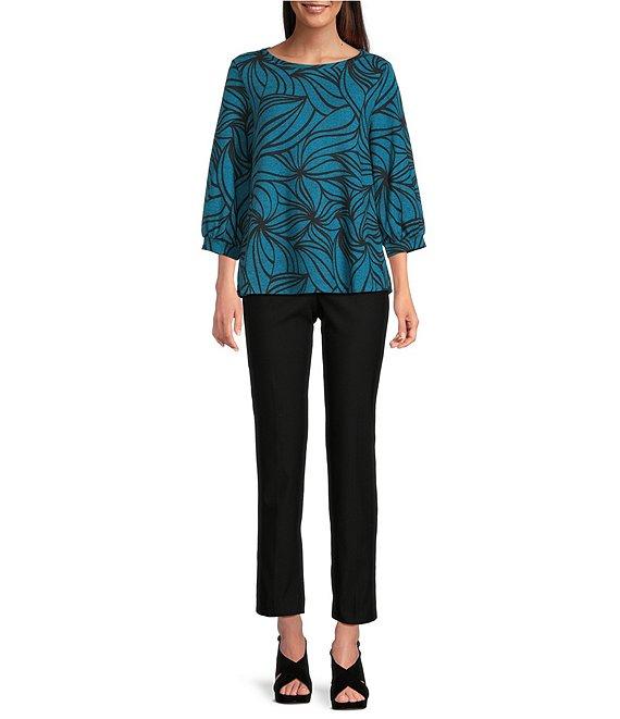 Ali Miles Petite Size Brushed Knit Stripe Round Neck 3/4 Cuff Sleeve Tunic Product Image