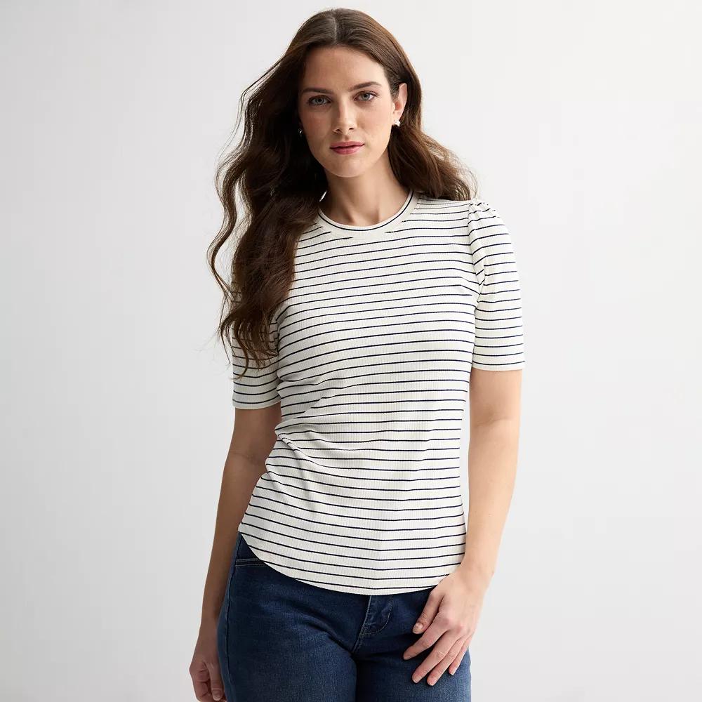 Women's Draper James Short Sleeve Crewneck Tee, Size: XXL, Ivory Navy Stripe Product Image