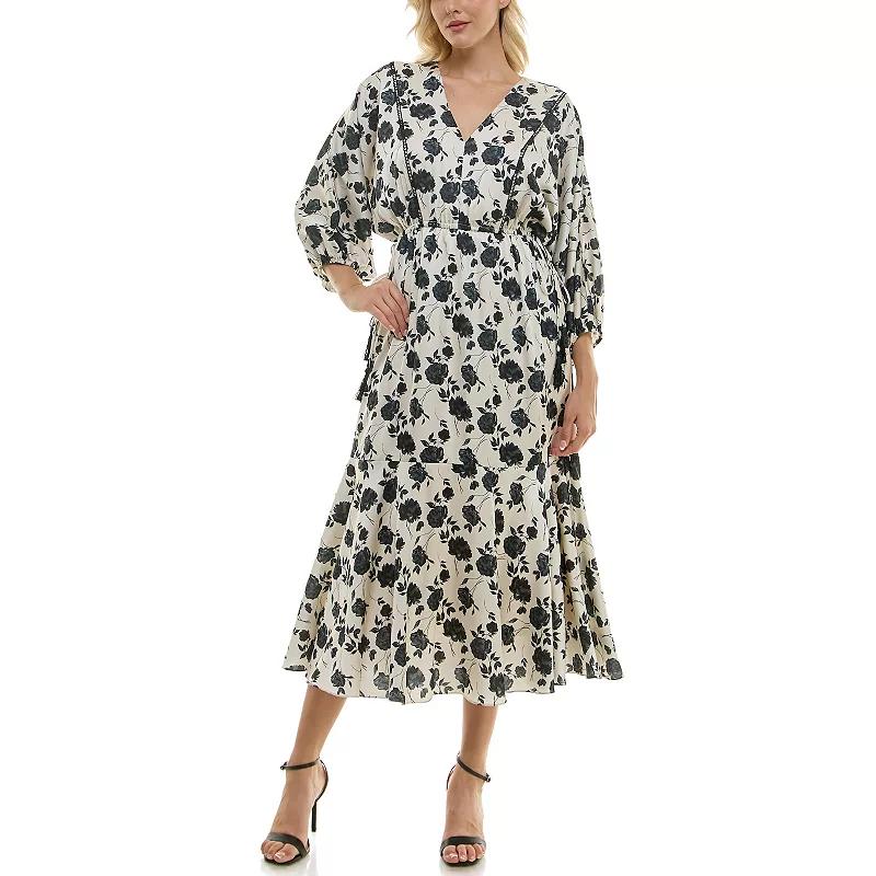 Women's Taylor Blouson Satin Midi Dress, Size: 8, Ecru Black Product Image