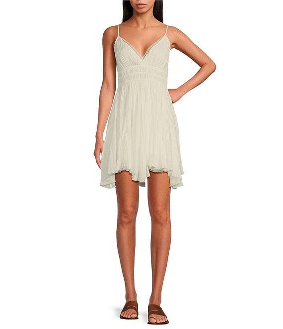 Free People One Delia Sleeveless Deep V-Neck Fit & Flare Babydoll Slip Dress Product Image
