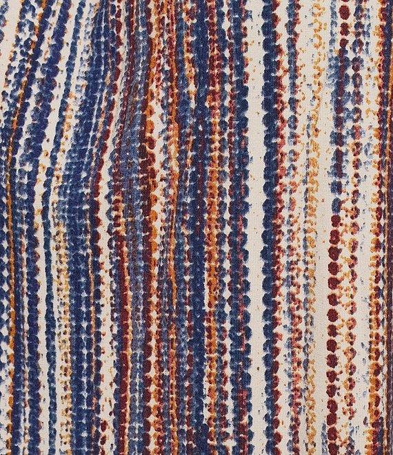 Intro Plus Size Knit Jersey Sand Abstract Stripe 3/4 Sleeve Pleated Neck Tee Product Image