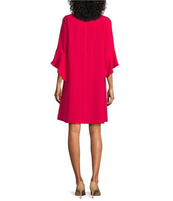 Caroline Rose Julia Matte Crepe 3/4 Ruffle Sleeve Shift Round Neck Shift Dress Product Image