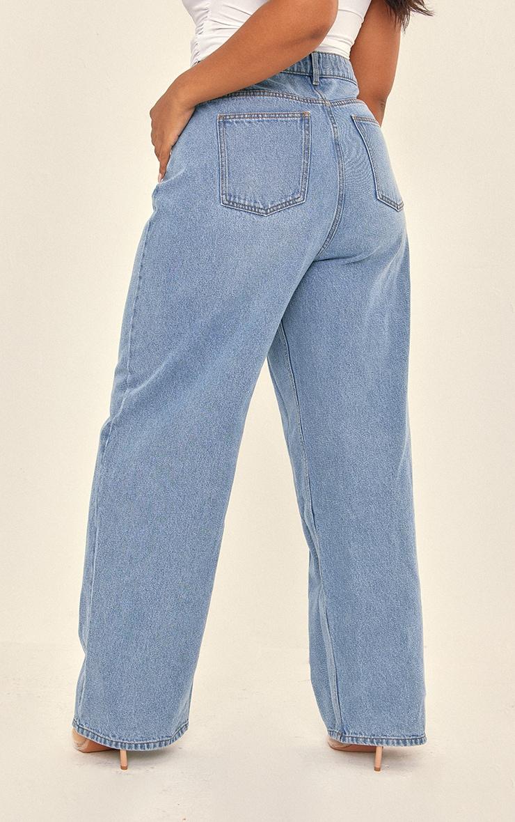 PRETTYLITTLETHING Plus Mid Blue Wash High Rise Boyfriend Jeans Product Image