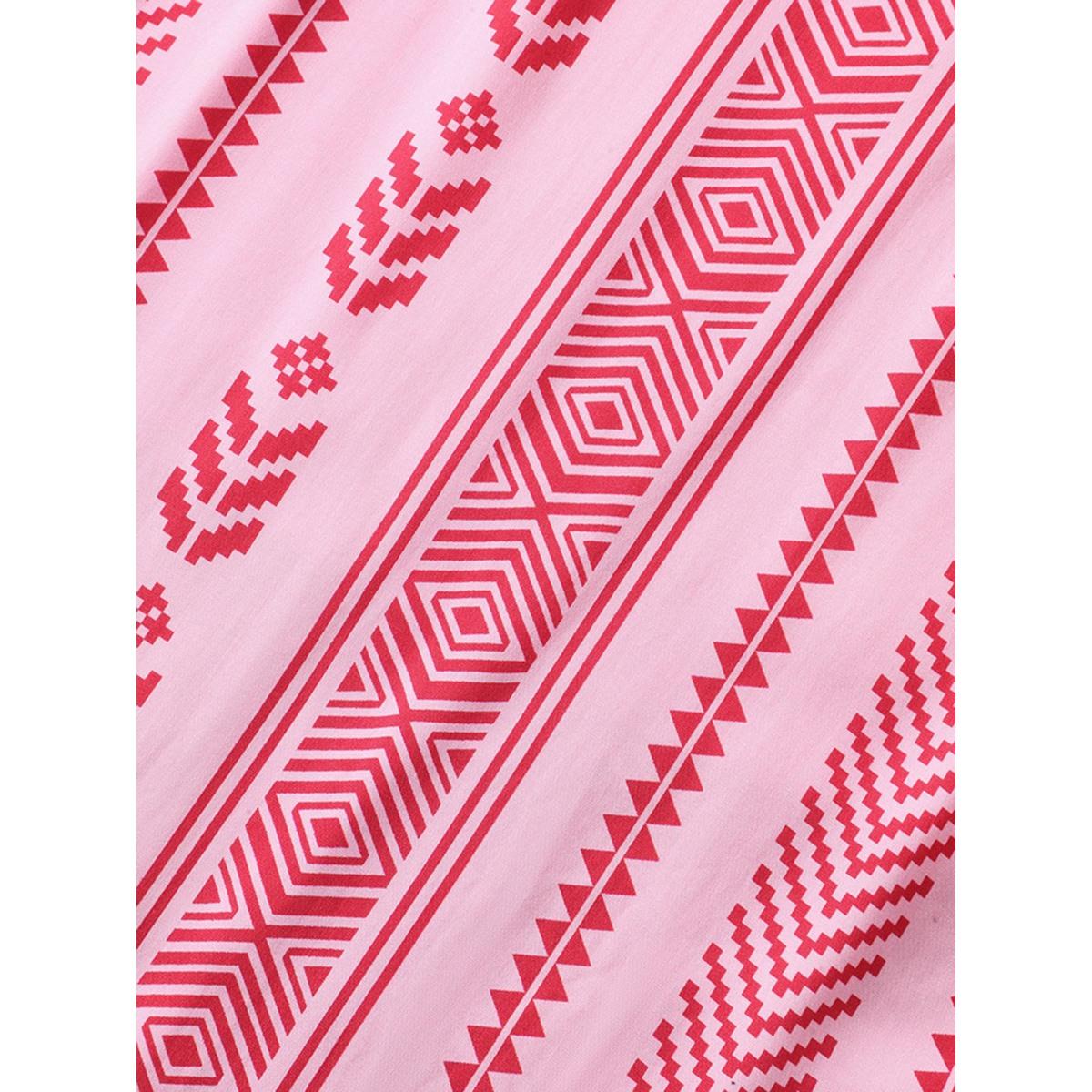 Plus Size Boho Stripes Shirred Tassel Midi Dress Rosered Women Square Neck Sleeveless Curvy BloomChic 10/M Product Image