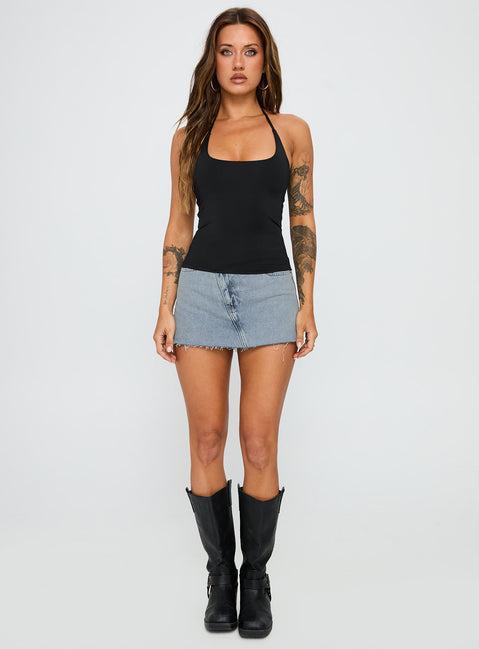 Make My Day Mid Rise Denim Skort Light Wash Product Image