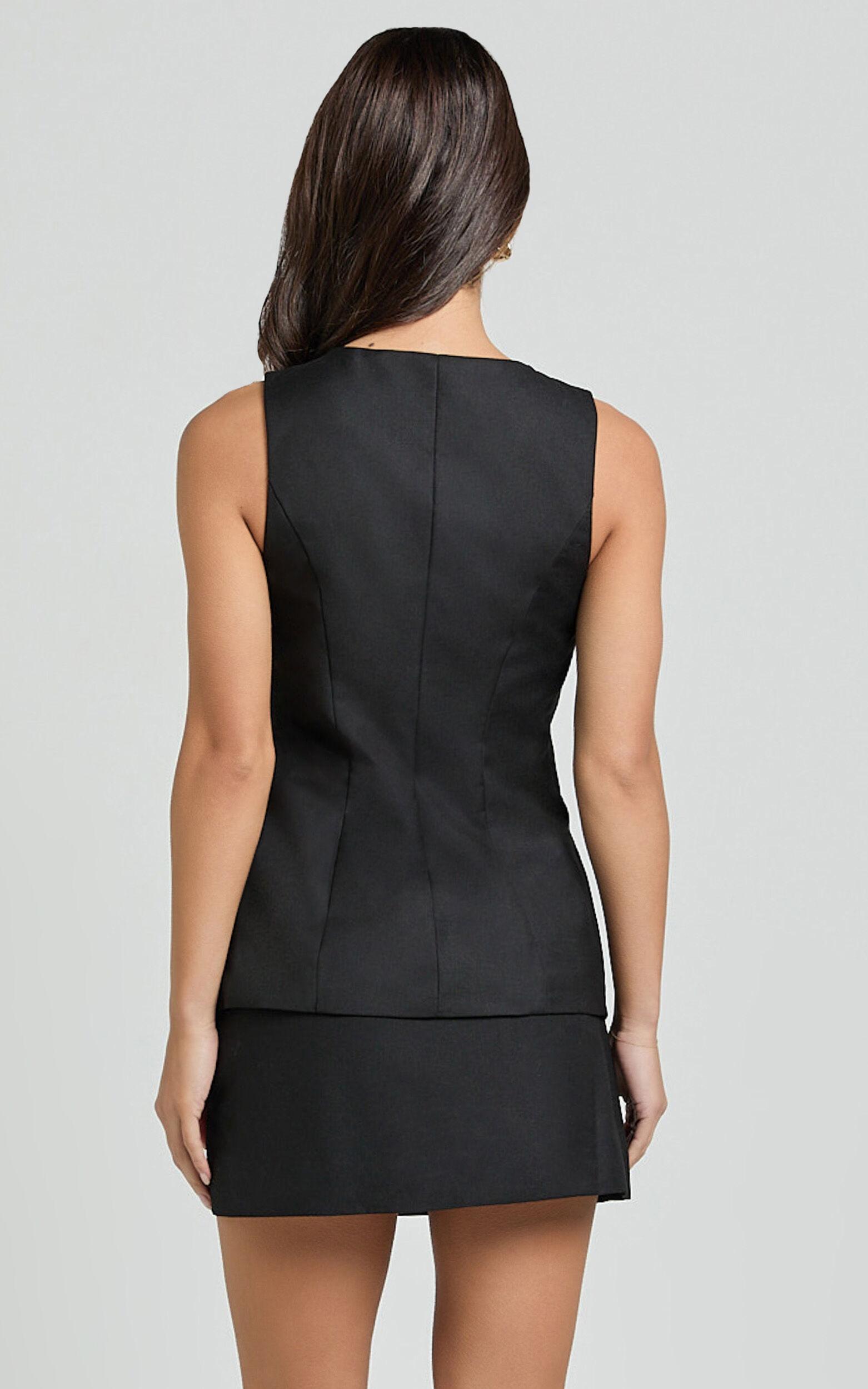 Desi Top - Longline Crew Neck Vest Top in Black Product Image