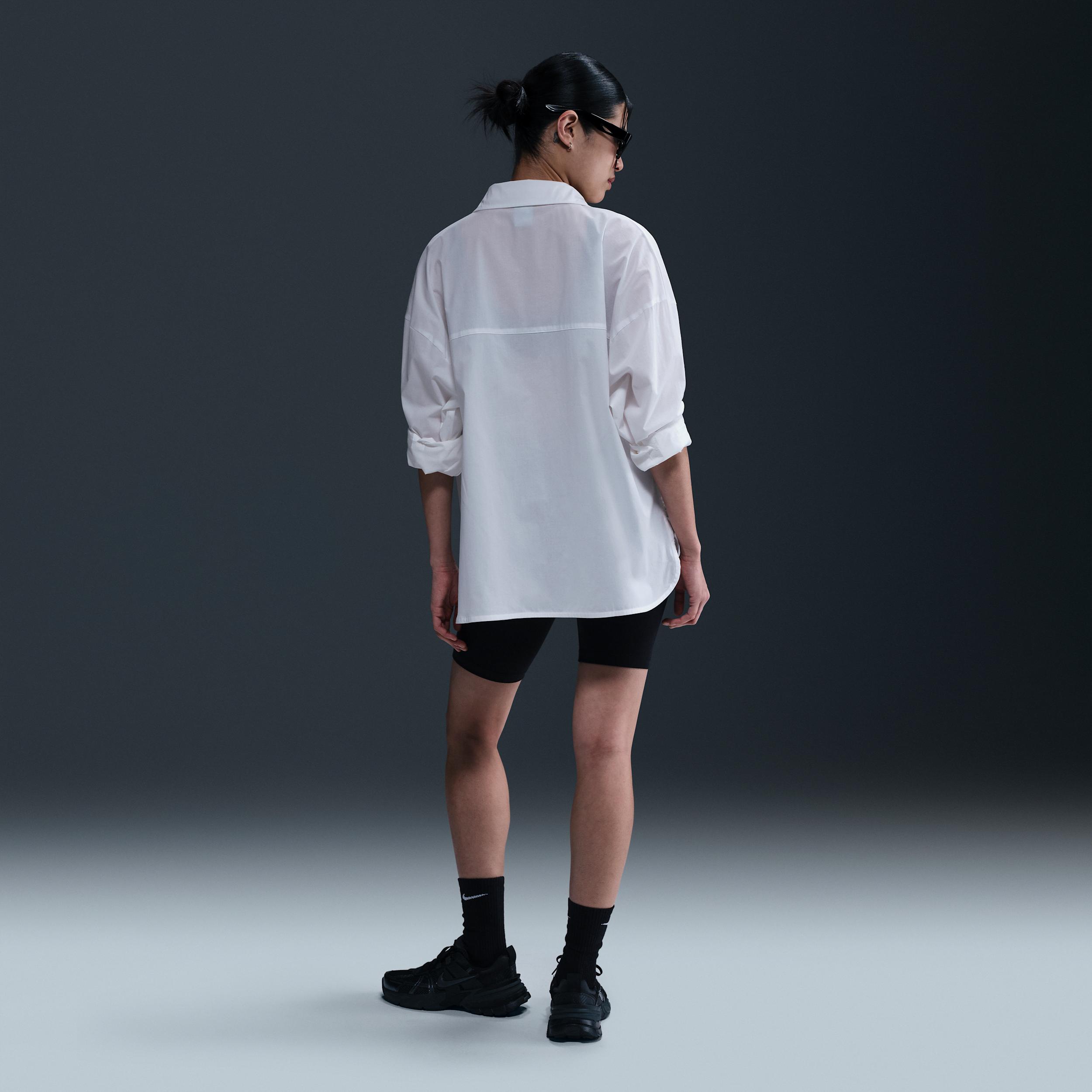 Womens Nike Sportswear Chill Poplin Loose Long-Sleeve Button-Up Top | HJ0715-100 Product Image
