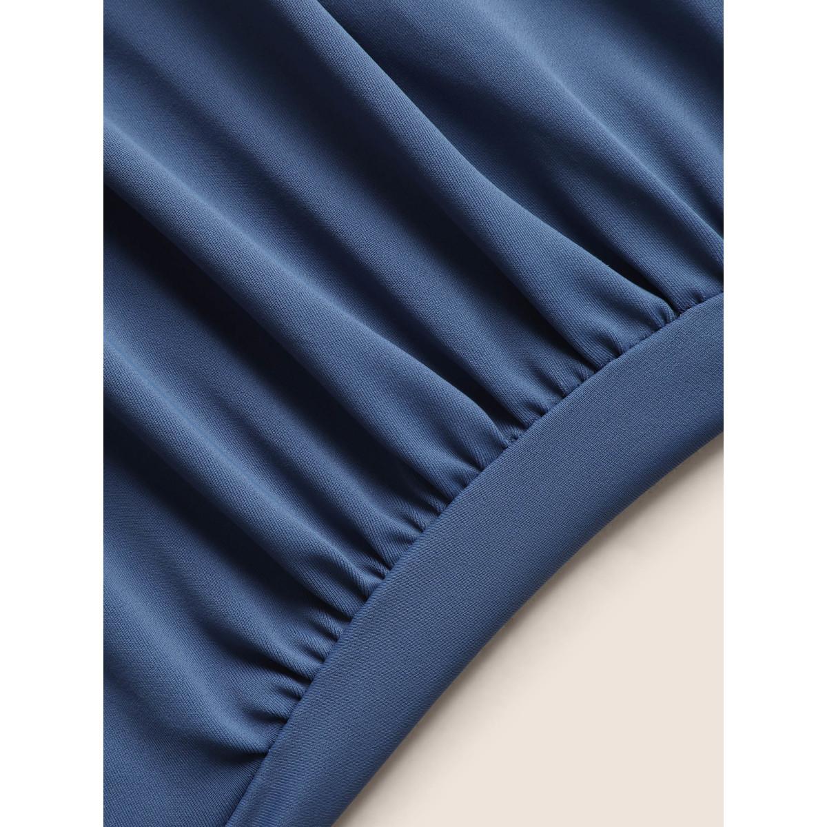 Plus Size Plain V Neck Drawstring Gathered One Piece Swimsuit Women's Swimwear Mediumblue Beach Gathered Curve Bathing Suits High stretch One Pieces BloomChic 28/5X Product Image