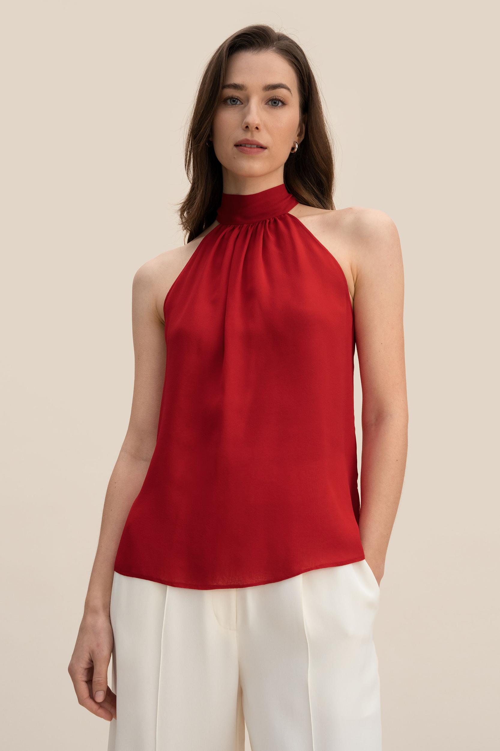 LILYSILK Silk Blouse Women Halter Neck Lily White 4 Product Image