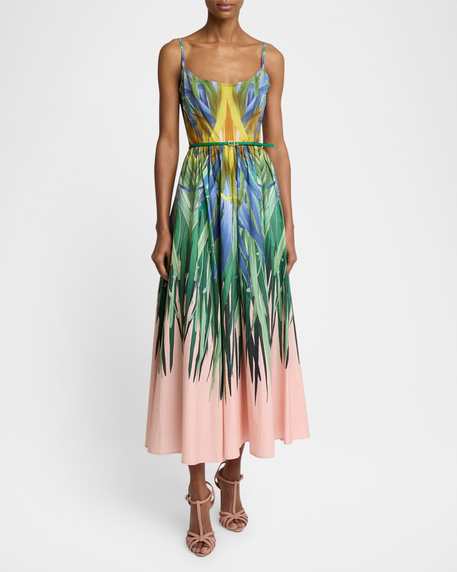 Printed Cotton Low-Back Midi Dress Product Image