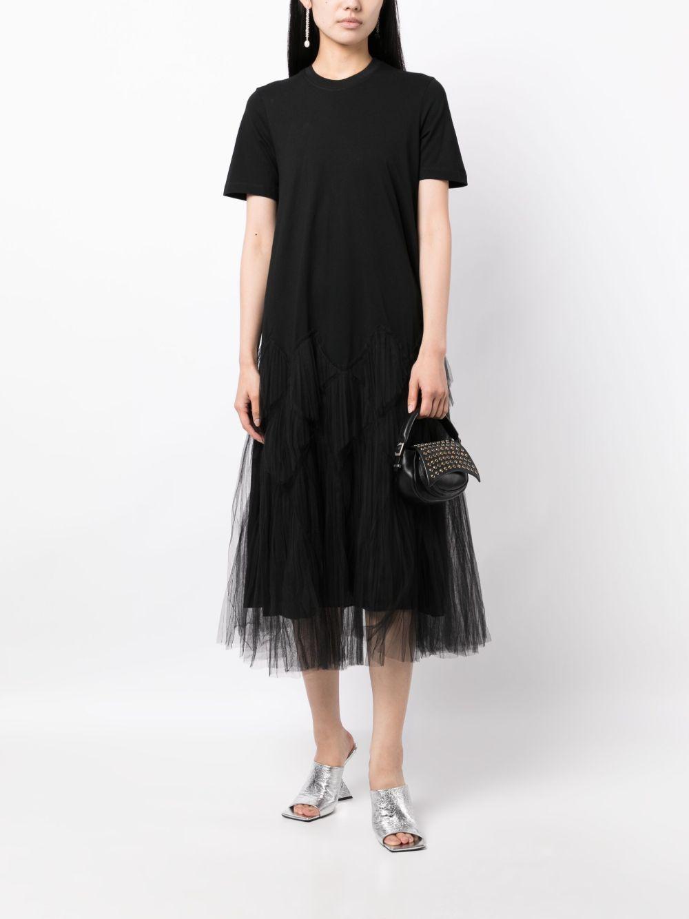 tulle-panel cotton midi dress Product Image