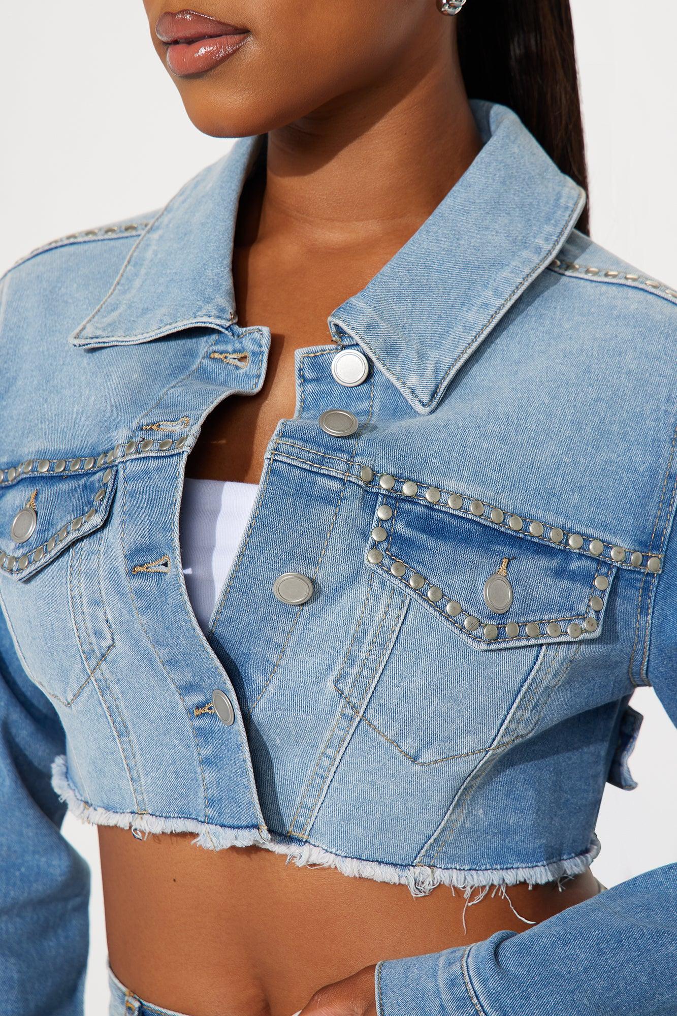 Venice Studded Cropped Denim Jacket - Light Wash Female Product Image