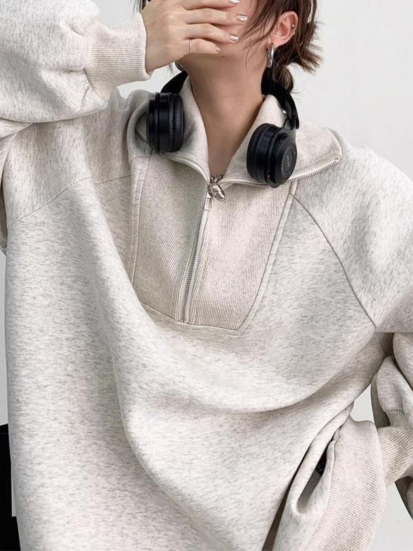 Solid Half Zip Lapel Neck Sweatshirt Product Image