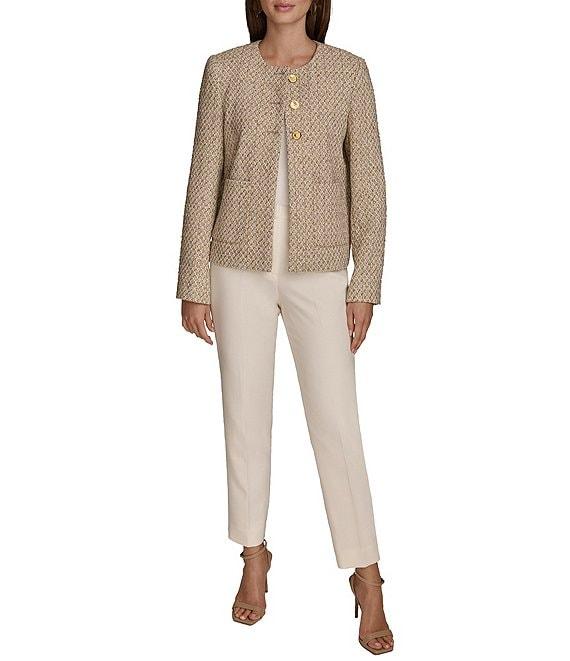 Donna Karan Tweed Triple Gold Button Crew Neck Jacket Product Image