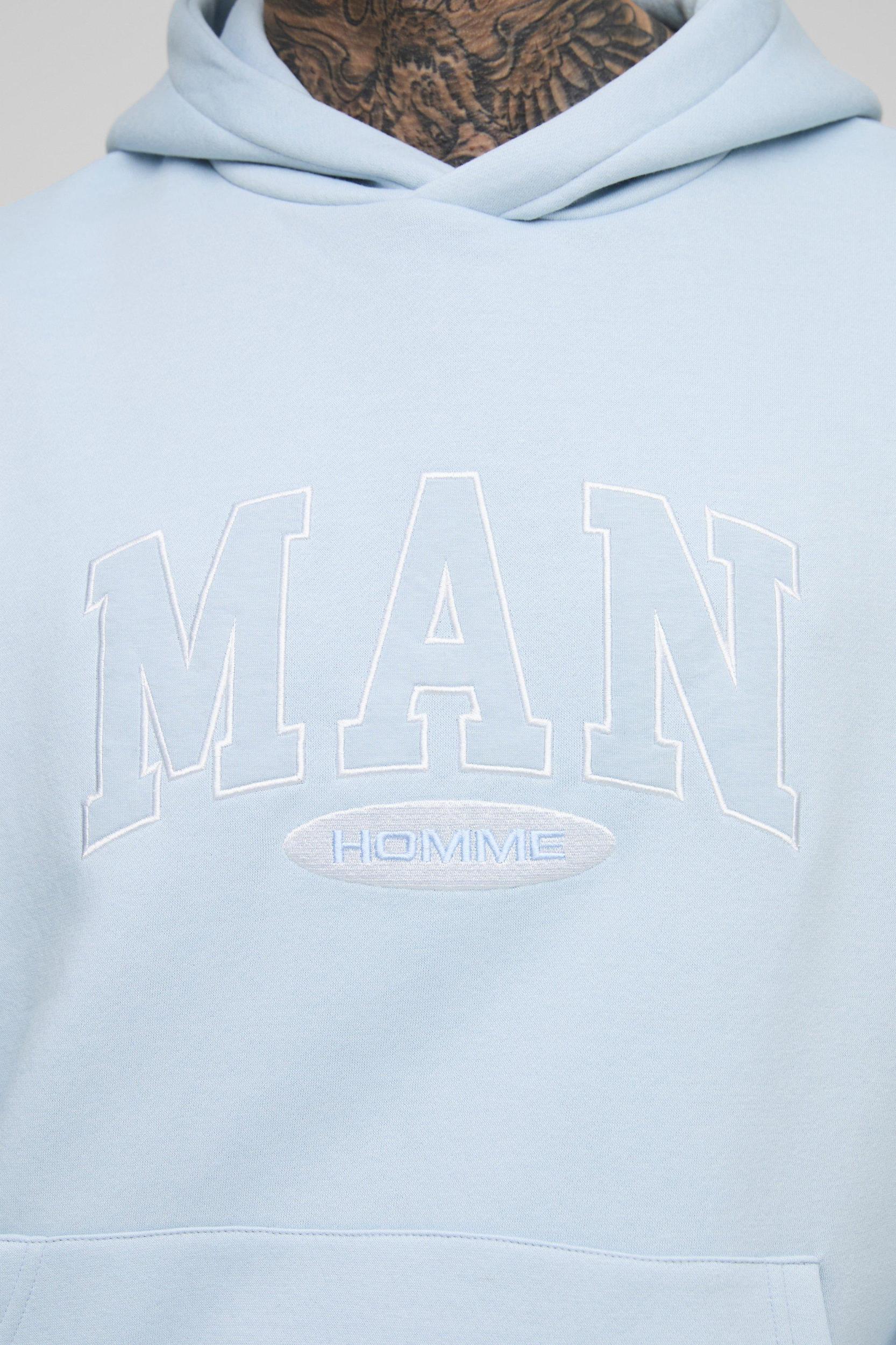 Tall Oversized Boxy MAN Applique Hoodie | boohooMAN USA Product Image