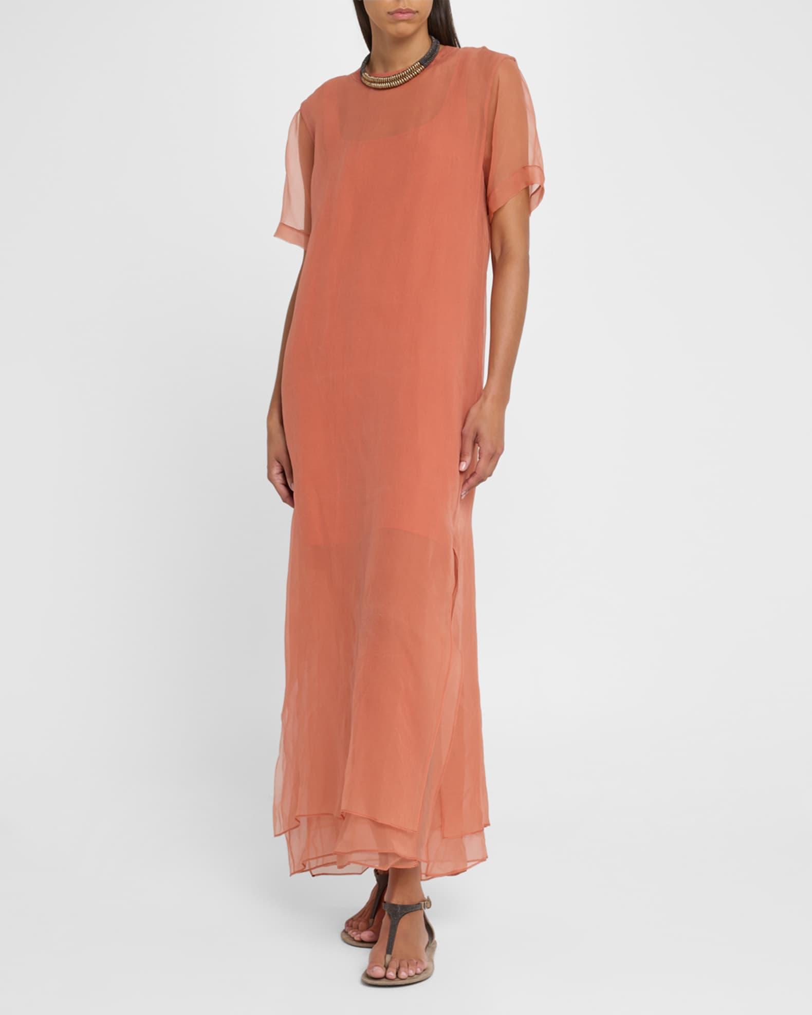 Layered Crispy Silk Chiffon Maxi T-Shirt Dress Product Image