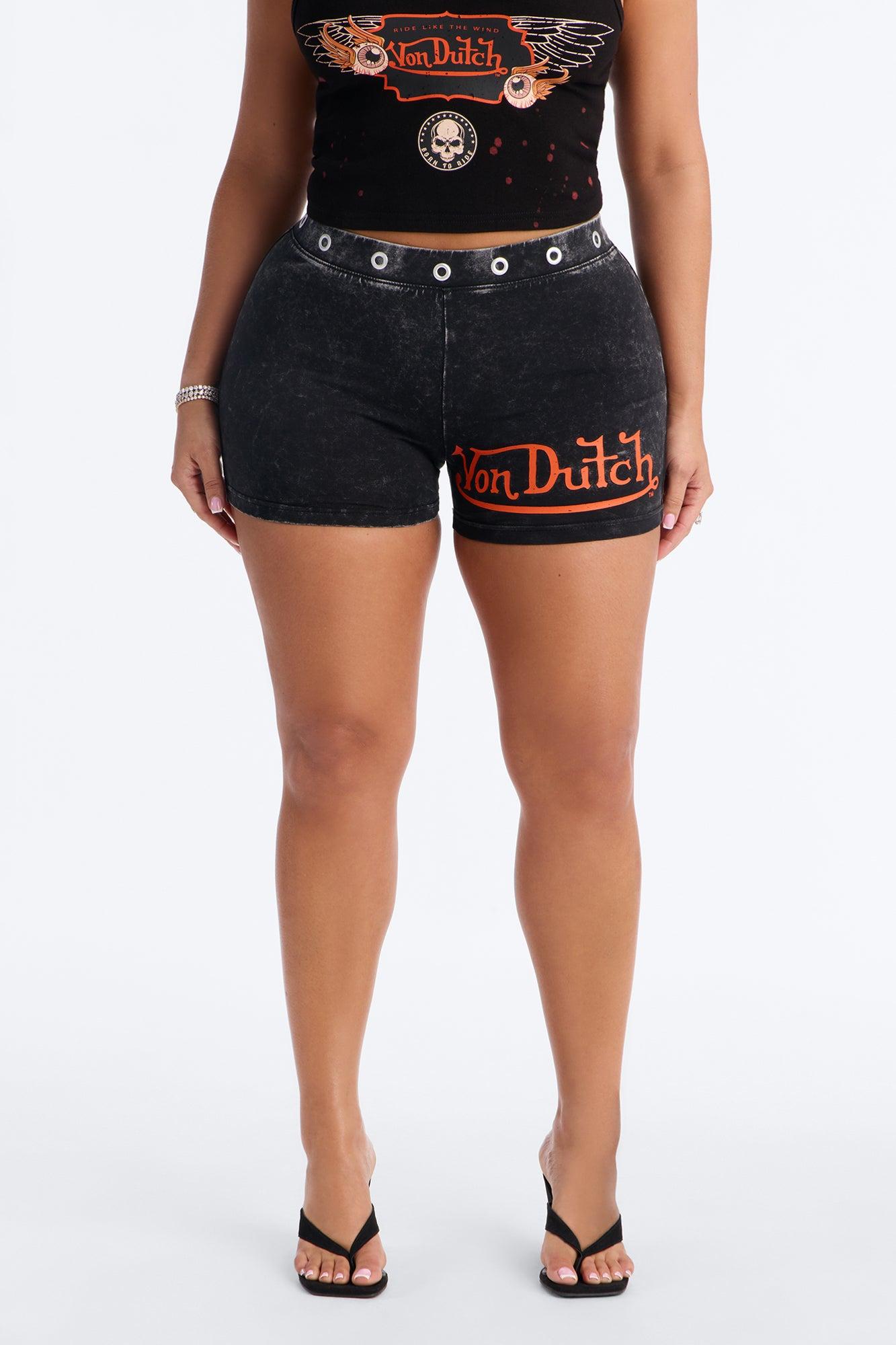 Von Dutch Rocker Bleach Grommet Hot Short - Black Wash Female Product Image