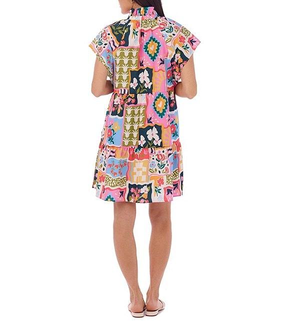 CROSBY by Mollie Burch Printed Whitley Mock Neck Short Flutter Sleeve Dress Product Image