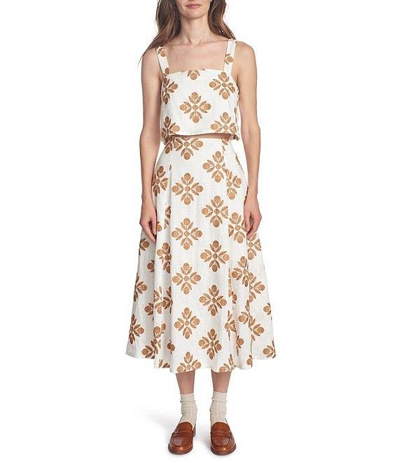 COREY LYNN CALTER Woven Embroidered Pleated A-Line Midi Skirt Product Image