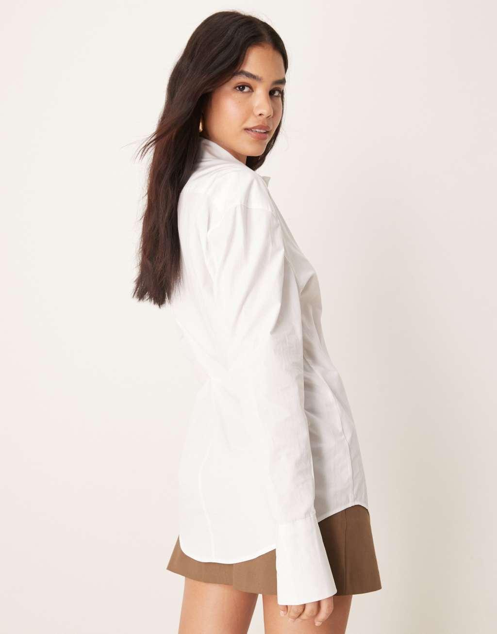 ASOS DESIGN poplin tie side oversized shirt in white Product Image