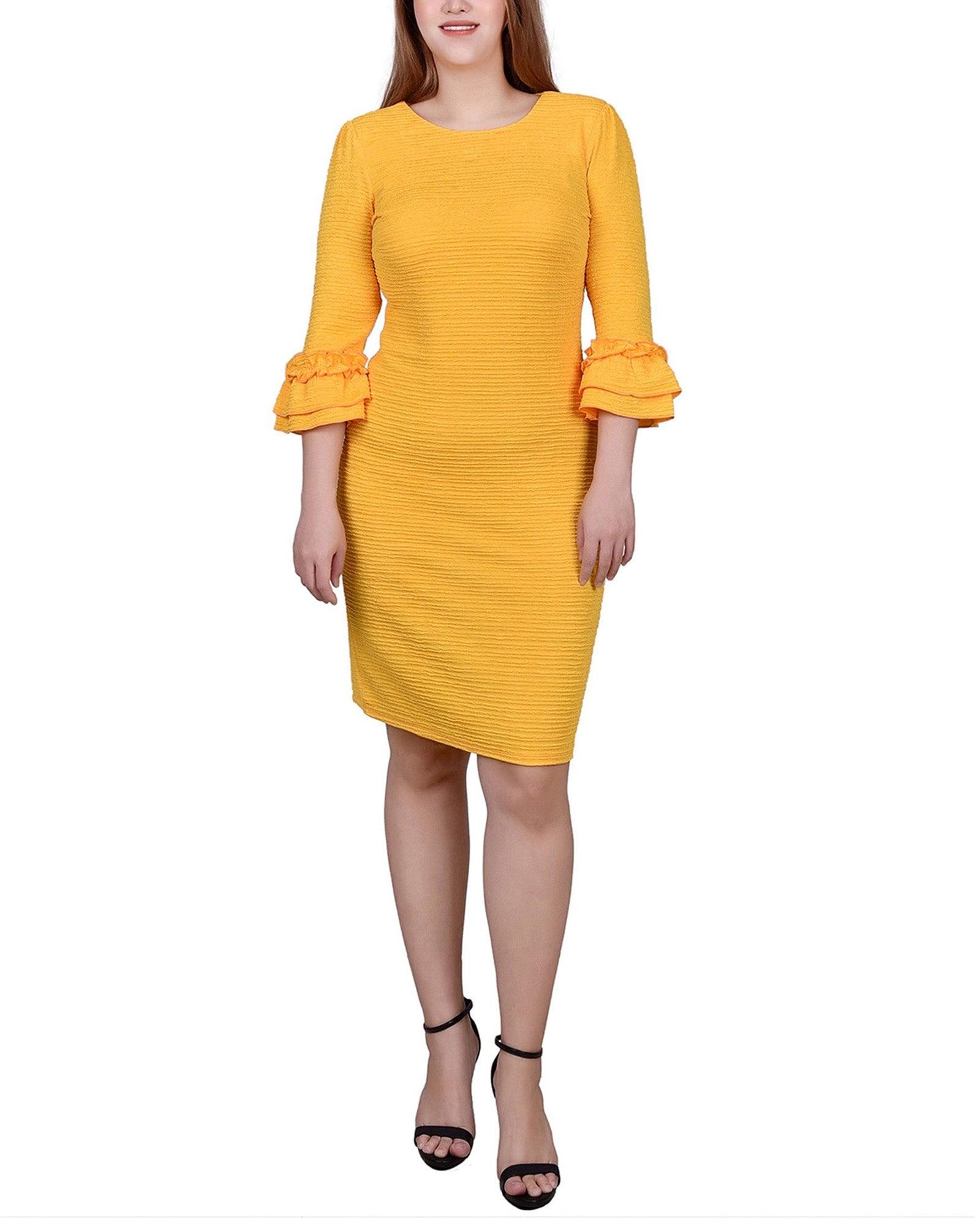 Lemon 3/4 Sleeve Textured Knit Dress Product Image