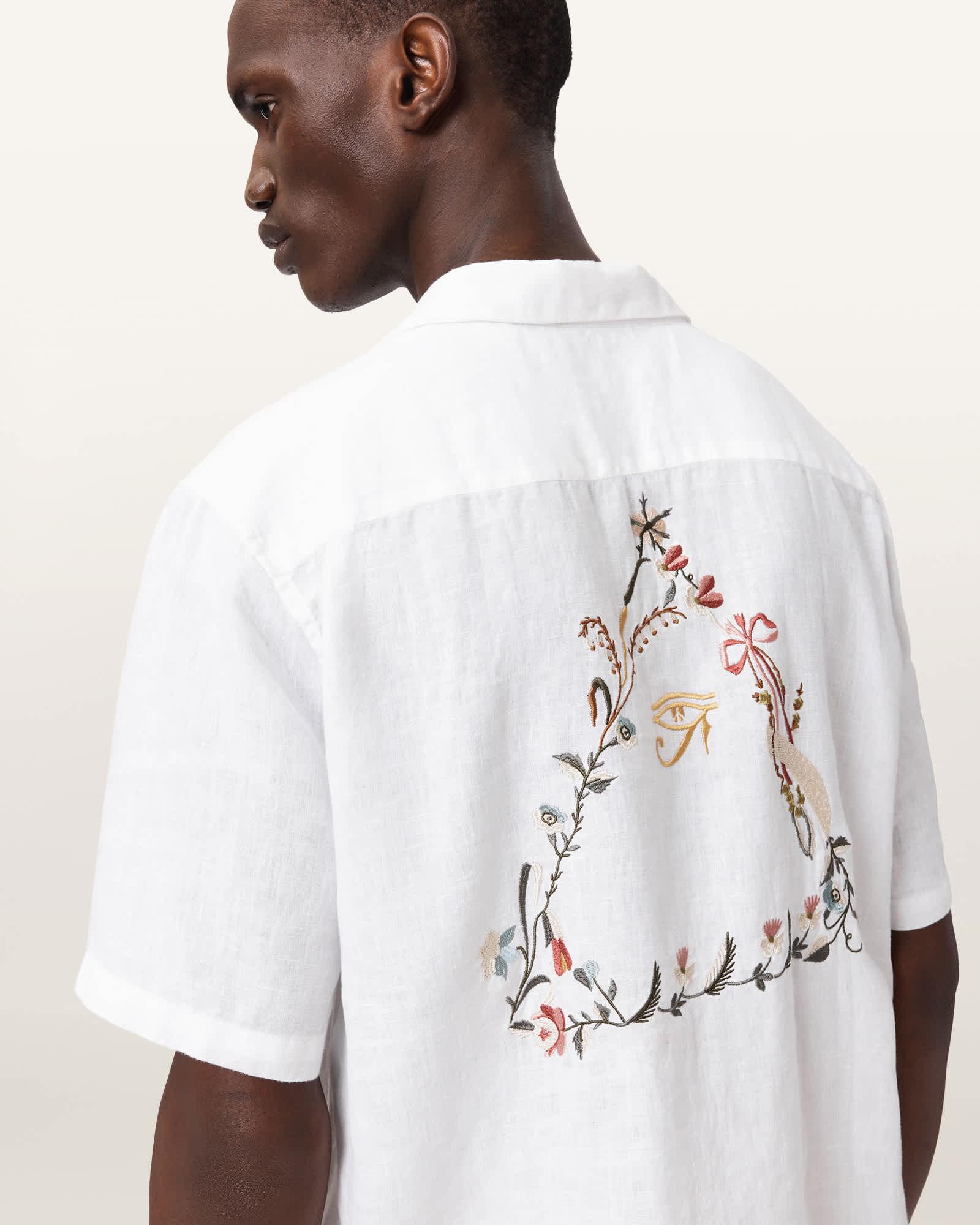 Tri Embroidered Linen Shirt Ecru | ALLSAINTS US Product Image