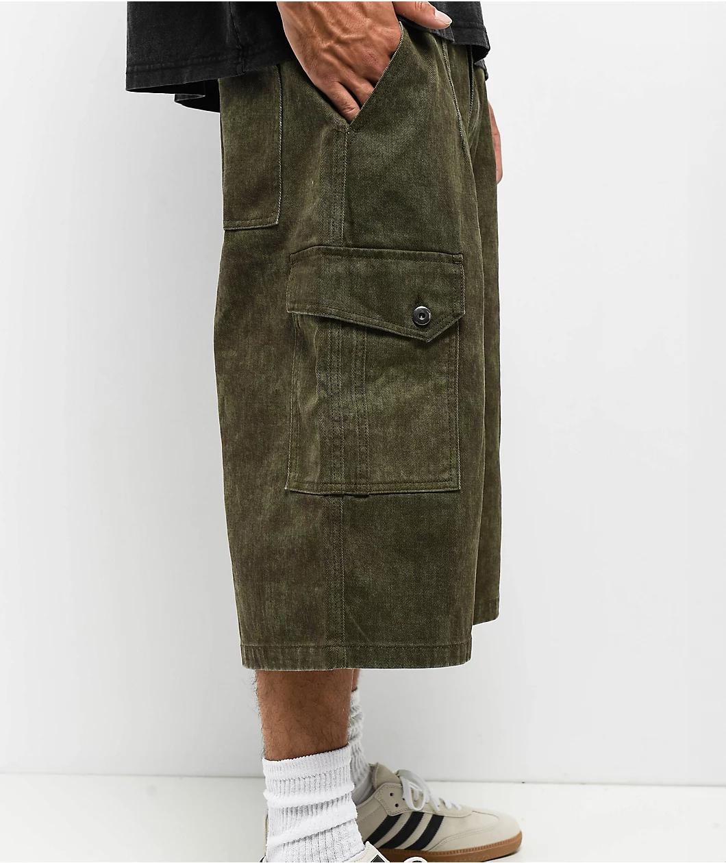 American Stitch Baggy Green Wash Cargo Denim Shorts Product Image