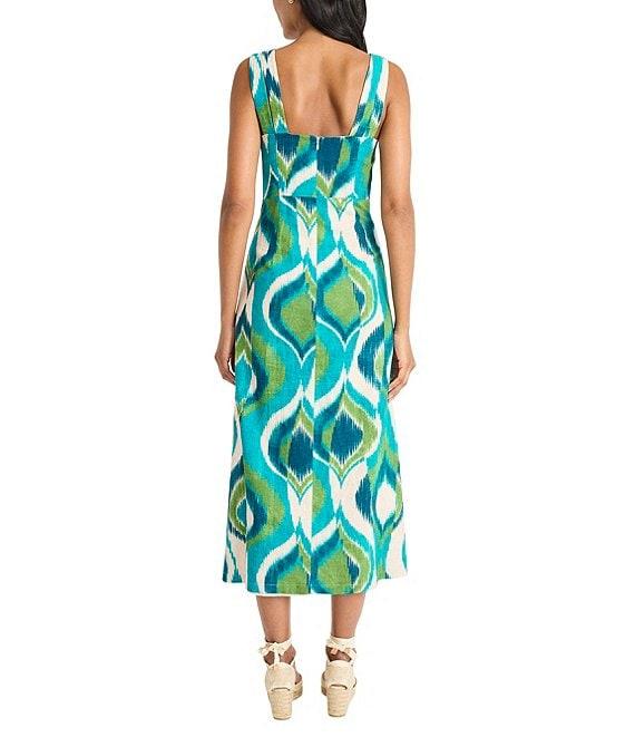 Maggy London Abstract Print V-Neck Sleeveless Linen Blend A-Line Midi Dress Product Image