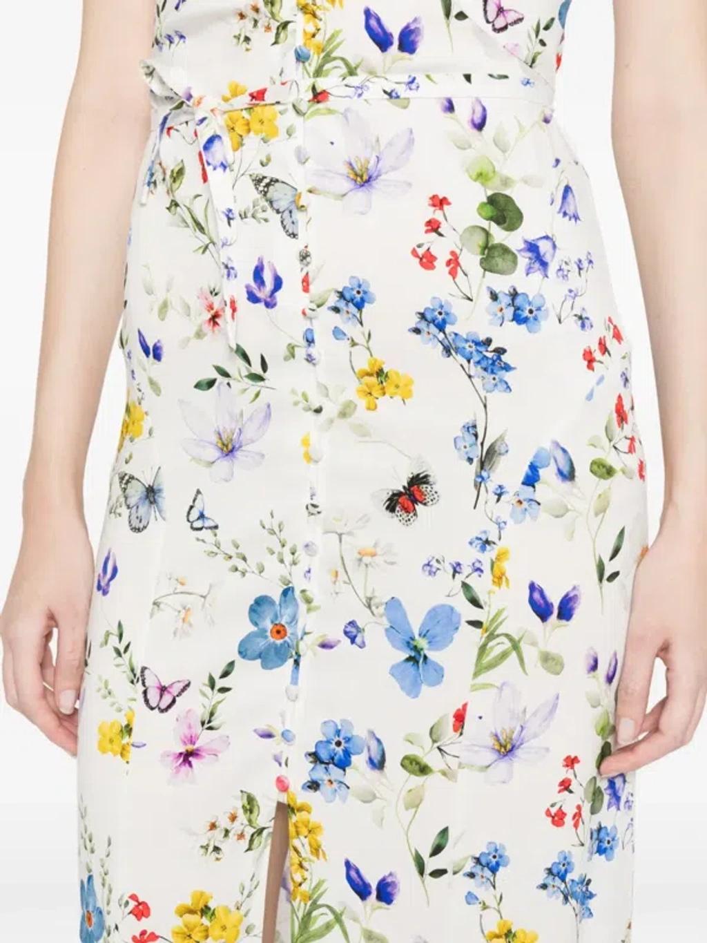 ALICE AND OLIVIA Tara Short Sleeve Ruffle A Line Dress In White Product Image
