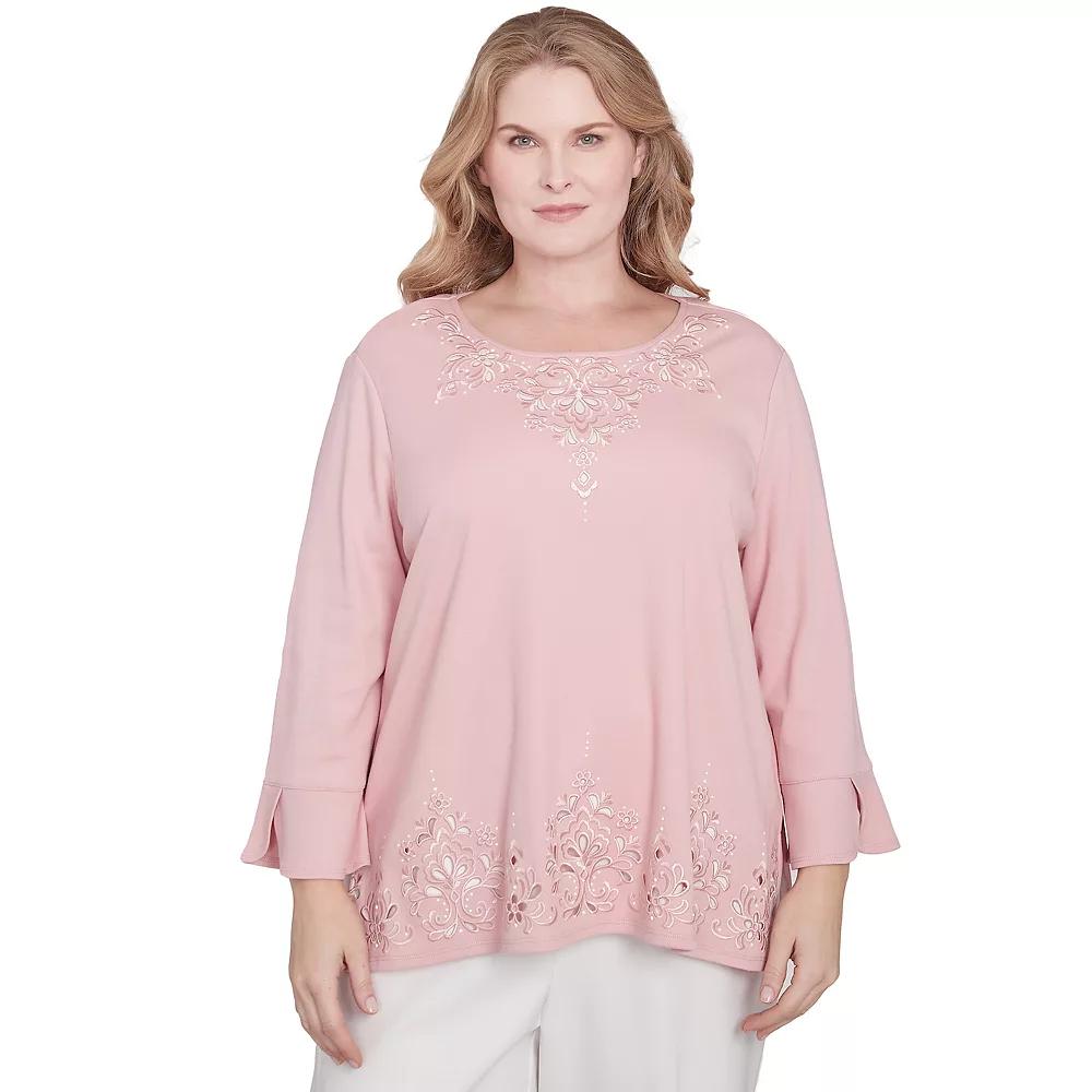 Plus Size Alfred Dunner Lace Cutout Split Sleeve Top, Women's, Size: 1XL, Pink Product Image