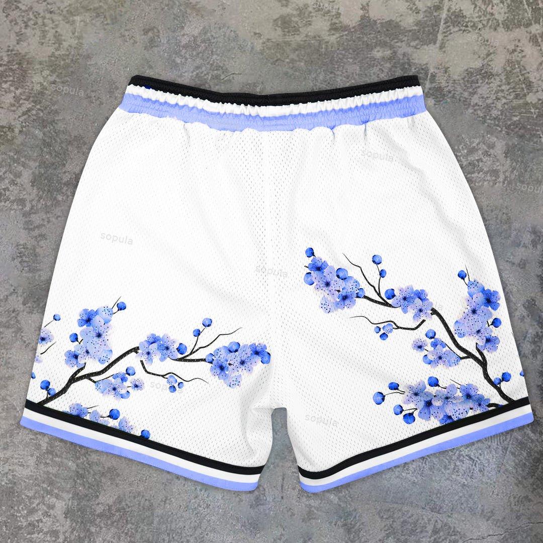 Sopula Art Blue Cherry Blossom Graphic Men's Mesh Shorts Product Image
