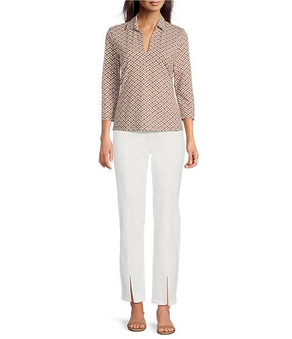 J.McLaughlin Aida Printed Catalina Cloth Split V-Neck 3/4 Sleeve Top Product Image